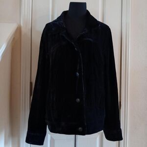 J Jill black silk blend velvet jacket button front 4 pockets XL Basic Luxury